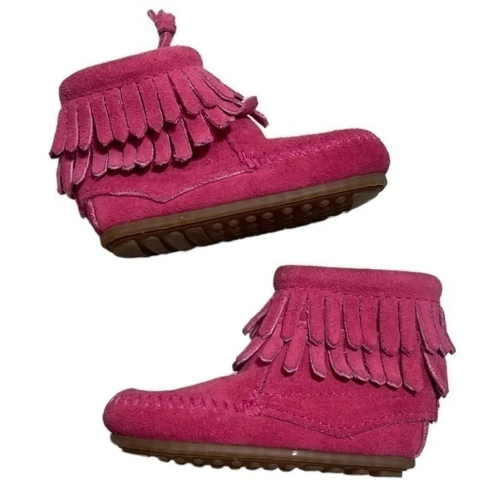 Minnetonka hot pink double fringe boots baby girl size 3